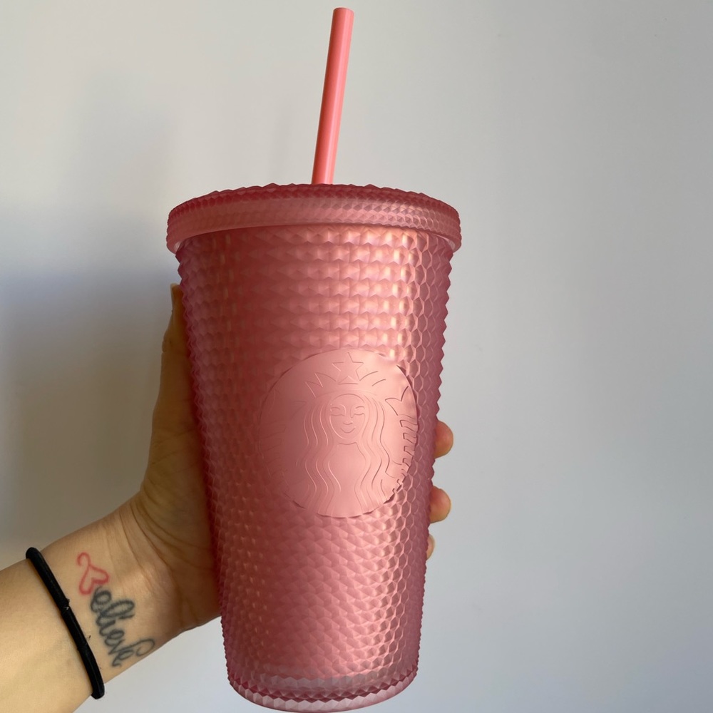 A pink lemonade studded Starbucks Valentines Tumbler
